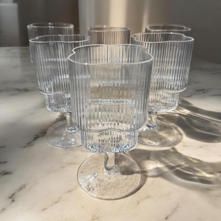 Ekselans - Geribbelde Klavervormige Waterglazen - Set van 6 – 300 ml
