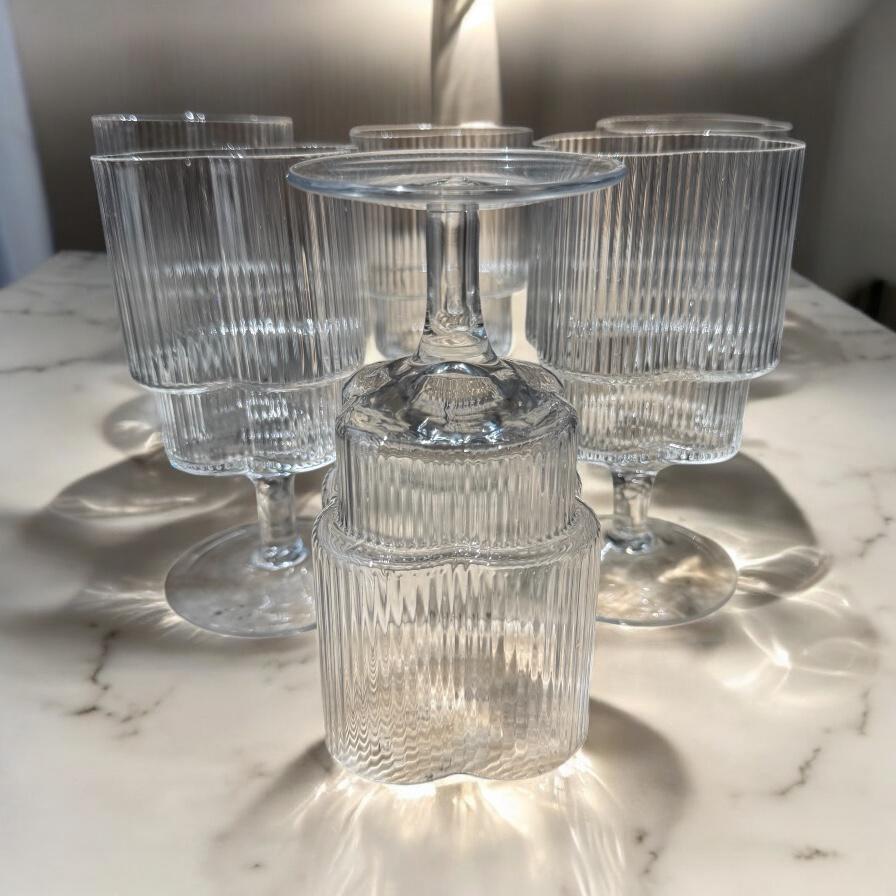 Ekselans - Geribbelde Klavervormige Waterglazen - Set van 6 – 300 ml