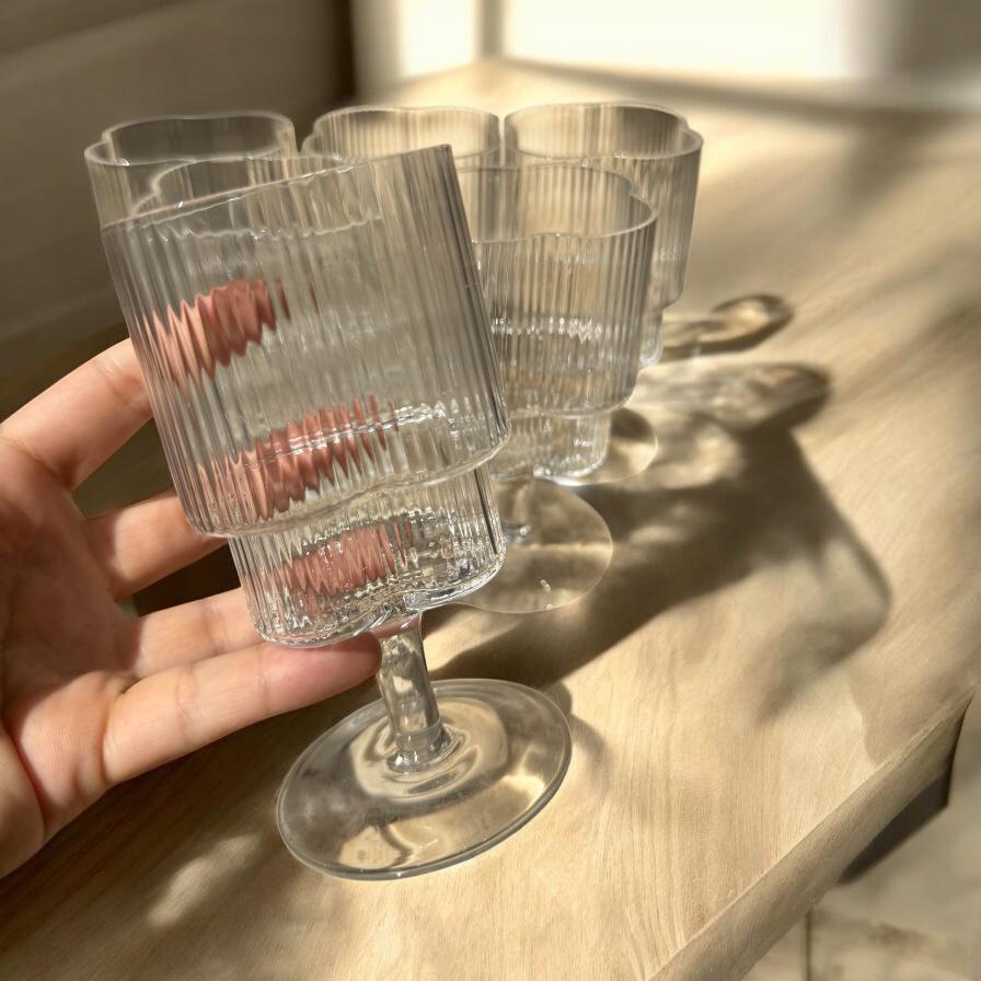 Ekselans - Geribbelde Klavervormige Waterglazen - Set van 6 – 300 ml