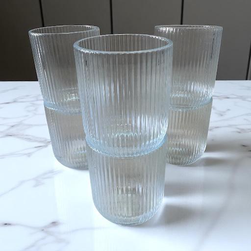 Ekselans - Geribbelde Waterglazen – Set van 6 – 300 ml - Glas - Drinkglazen
