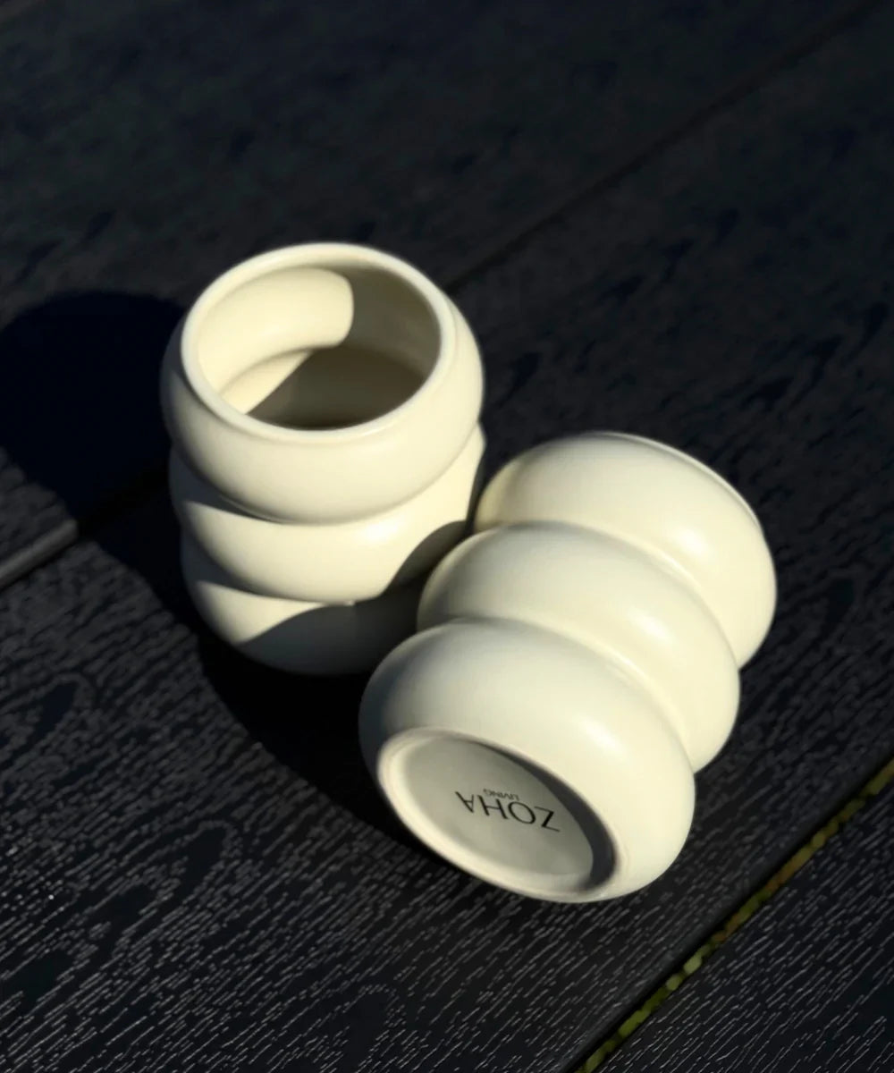 Wave Bubble Z-119 - Keramiek Mok – 400 ml - Set van 2 - Mat Beige - Handgemaakt - Koffie bekers