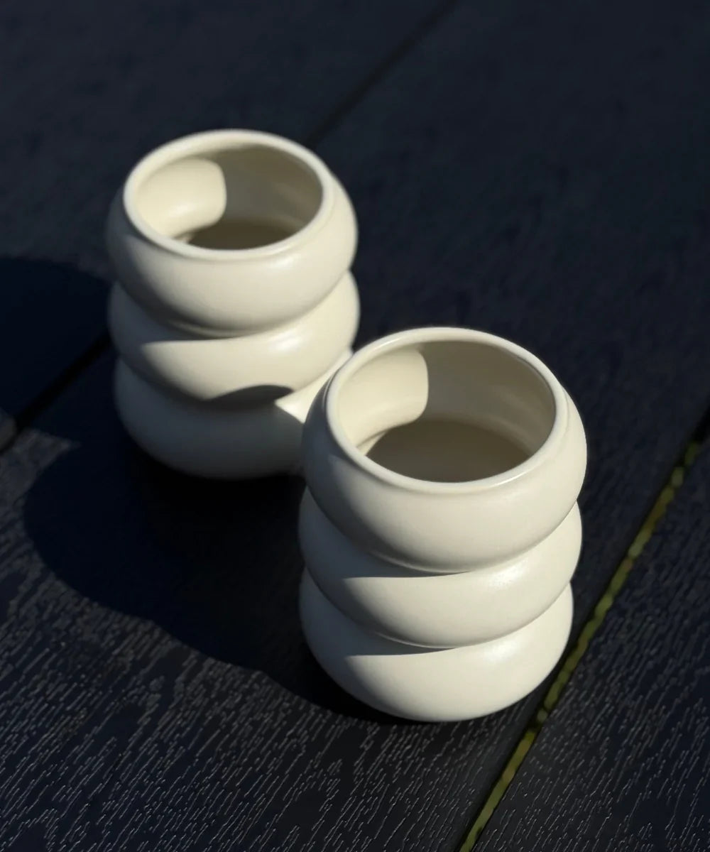 Wave Bubble Z-119 - Keramiek Mok – 400 ml - Set van 2 - Mat Beige - Handgemaakt - Koffie bekers