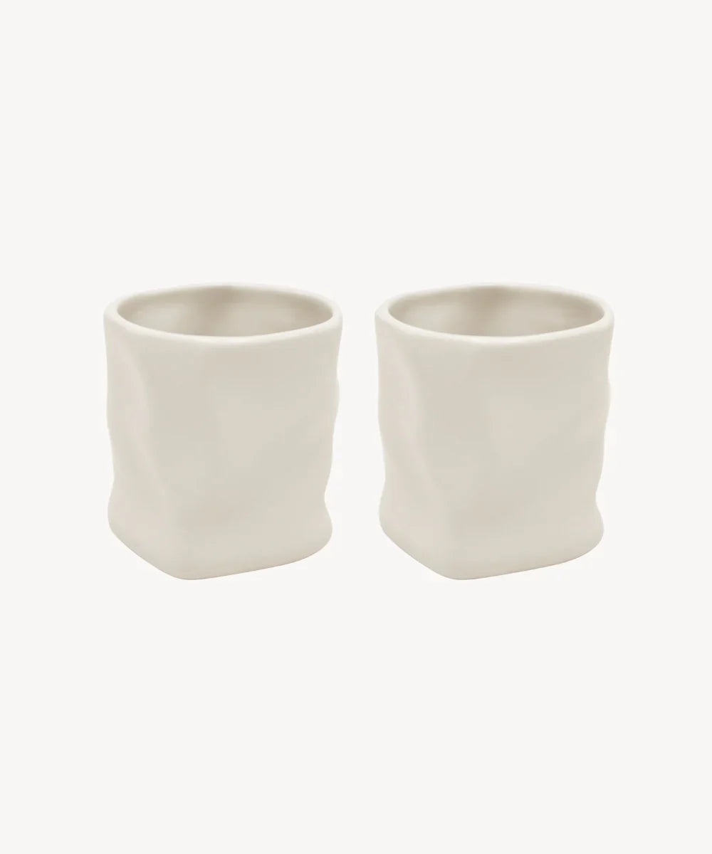 Keramieken Diamond Mok - Z-116 – 290 ml - Handgemaakt - Set van 2 - Beige - Geaffecteerd Design - Hittebestendig