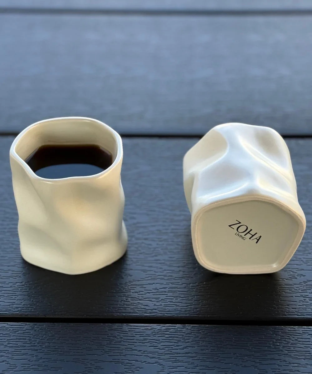 Keramieken Diamond Mok - Z-116 – 290 ml - Handgemaakt - Set van 2 - Beige - Geaffecteerd Design - Hittebestendig