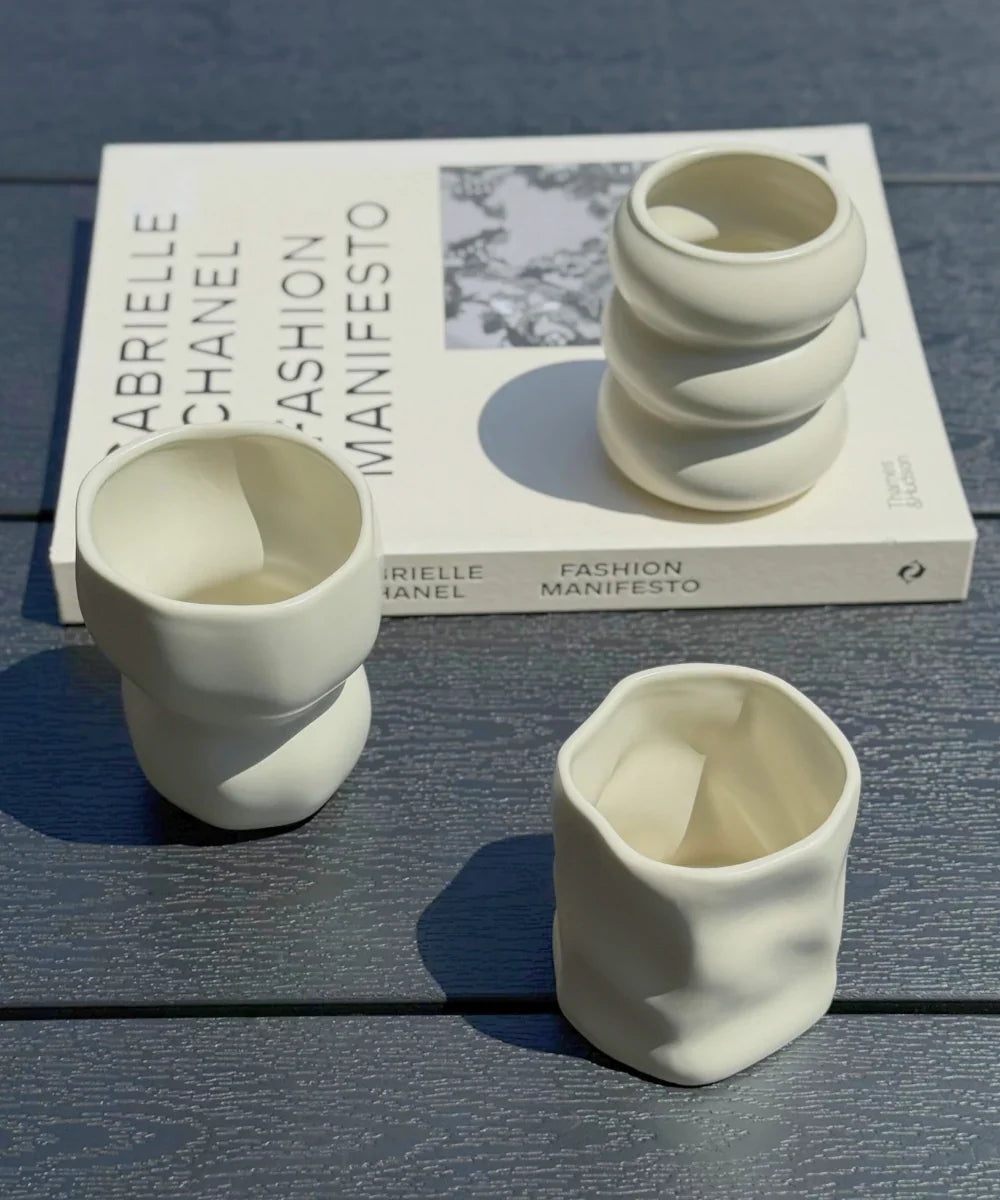 Keramieken Diamond Mok - Z-116 – 290 ml - Handgemaakt - Set van 2 - Beige - Geaffecteerd Design - Hittebestendig