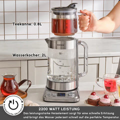 Karaca XL Glas - Elektrische Theepot – 2800 ml - Chrome - 2200W