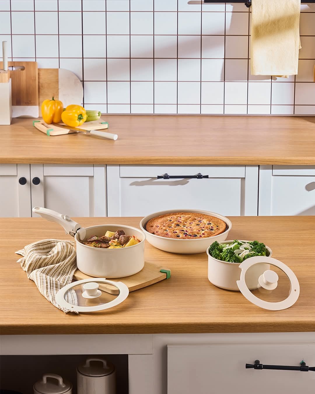 Karaca Ceramica Comfort - 6-delige Keramische Pannenset - Crème