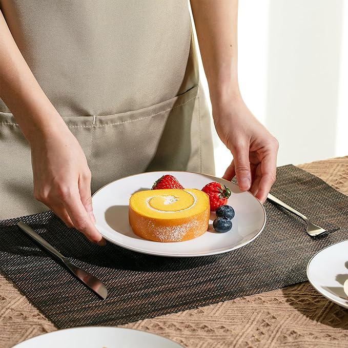 Bavary Collection - Porseleinen Dessertborden met Gouden Rand – Set van 4