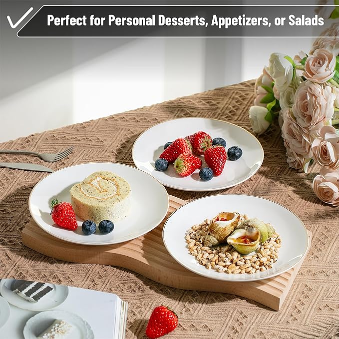 Bavary Collection - Porseleinen Dessertborden met Gouden Rand – Set van 4
