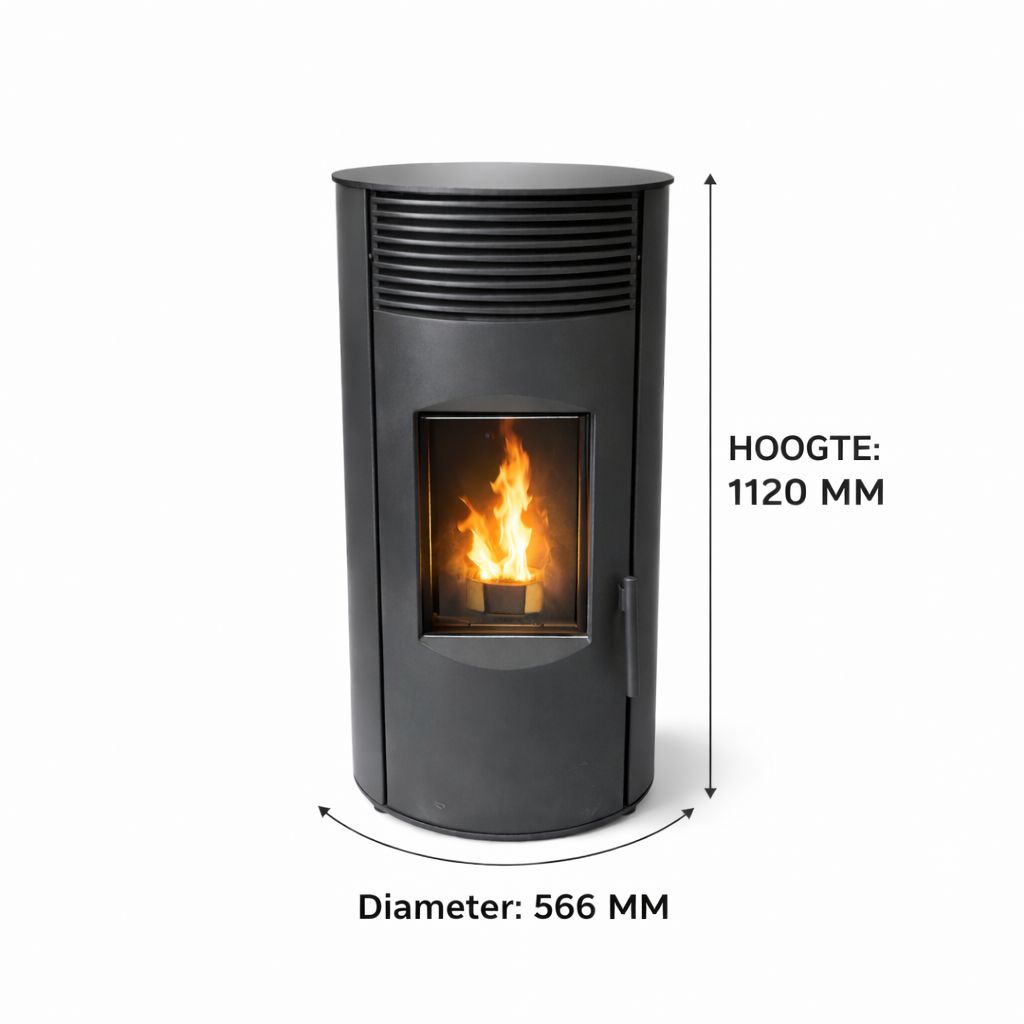 TP-08 Air Pelletkachel – Zwart – 10 kW – 15 kg Inhoud – Ø80 mm Rookgasafvoer – 91,6% Rendement – 128 kg