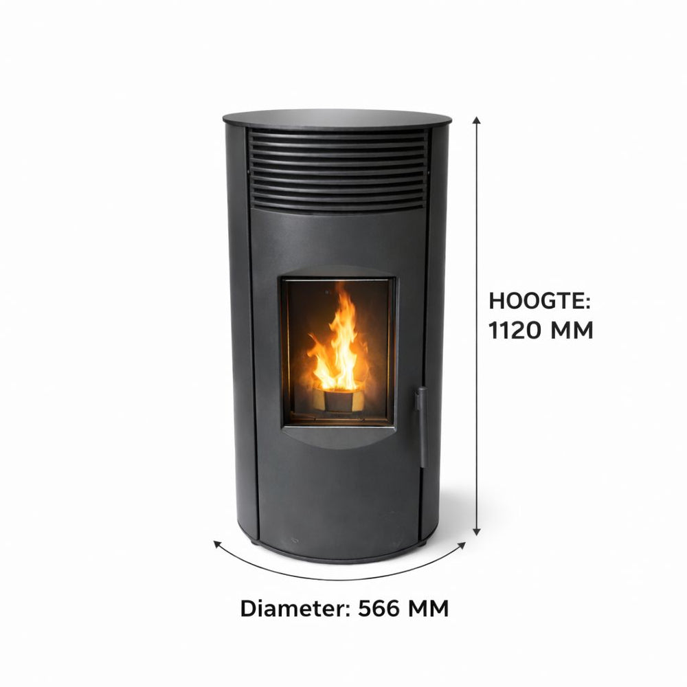 TP-08 Air Pelletkachel – Zwart – 10 kW – 15 kg Inhoud – Ø80 mm Rookgasafvoer – 91,6% Rendement – 128 kg