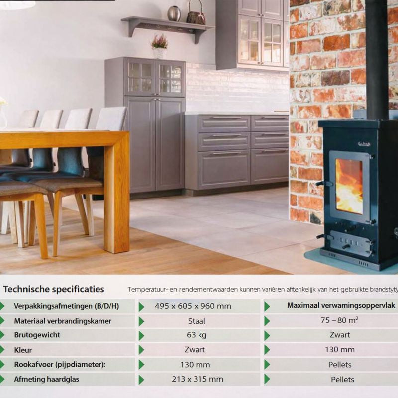Sabah PLT03 Pelletkachel – Staal – 13 kg Pelletreservoir – 8 kW