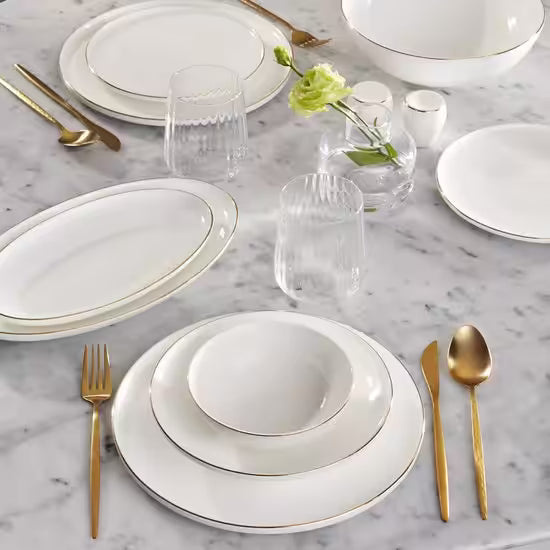 Karaca Streamline Meridian Gold - Servieset 59-Delig – 12 Personen – Luxe Dinerset