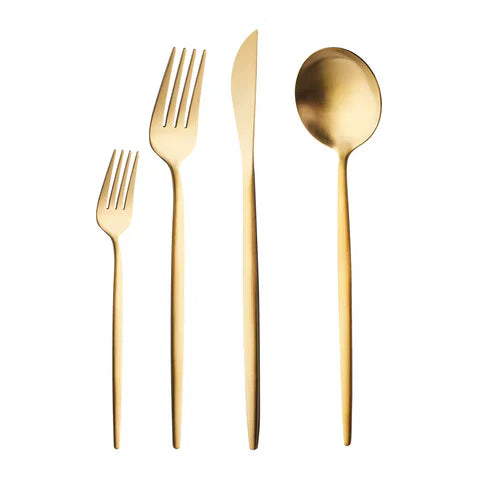 Karaca Bella V2 - 24-delige Bestekset – 6 personen – Mat goud – 18/10 RVS