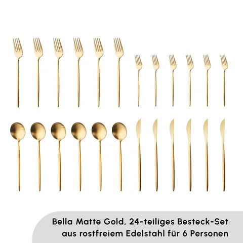 Karaca Bella V2 - 24-delige Bestekset – 6 personen – Mat goud – 18/10 RVS
