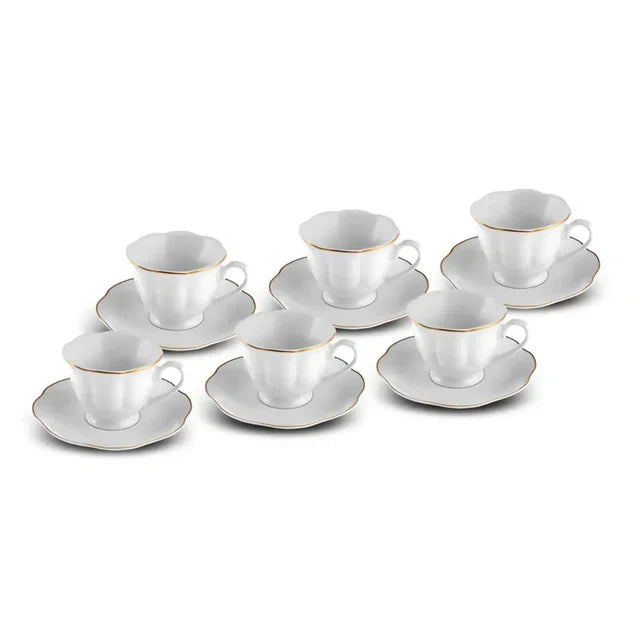 Karaca Bell - Porseleinen Koffiekopset met Onderzetters – 6 Personen – 90 ml