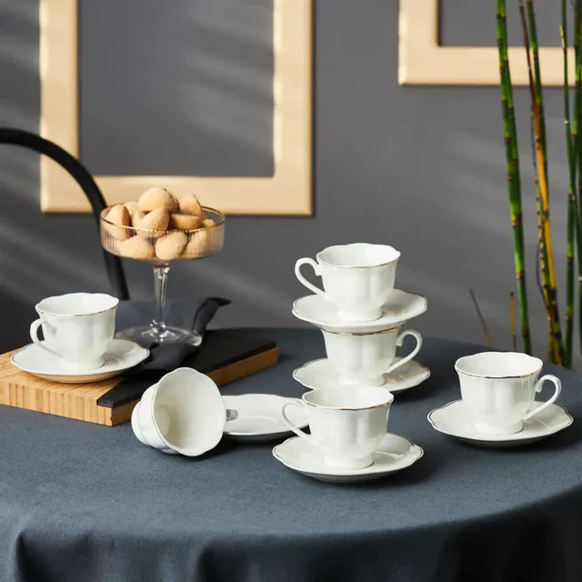 Karaca Bell - Porseleinen Koffiekopset met Onderzetters – 6 Personen – 90 ml