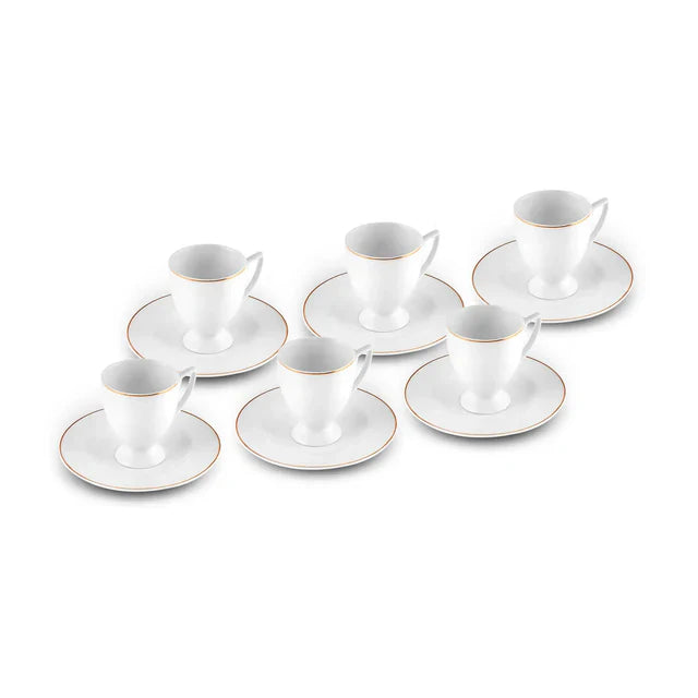 Karaca Boyoz - Porseleienen Koffiekopset – 12-delig – 6 Personen – 85 ml – Wit Goud