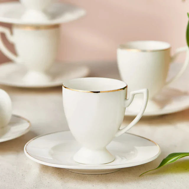 Karaca Boyoz - Porseleienen Koffiekopset – 12-delig – 6 Personen – 85 ml – Wit Goud