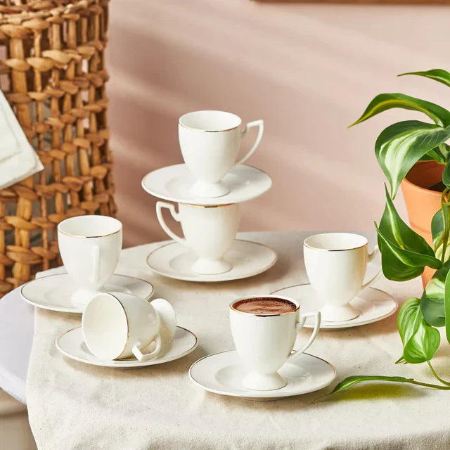 Karaca Boyoz - Porseleienen Koffiekopset – 12-delig – 6 Personen – 85 ml – Wit Goud