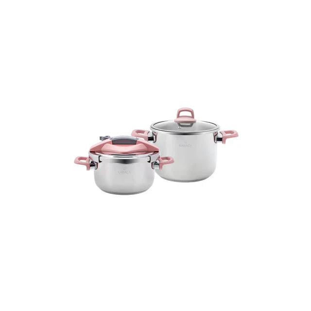 Karaca Perfect Pink Snelkookpan Set 4 + 6 Liter – Drukpan Set met Veiligheidssysteem