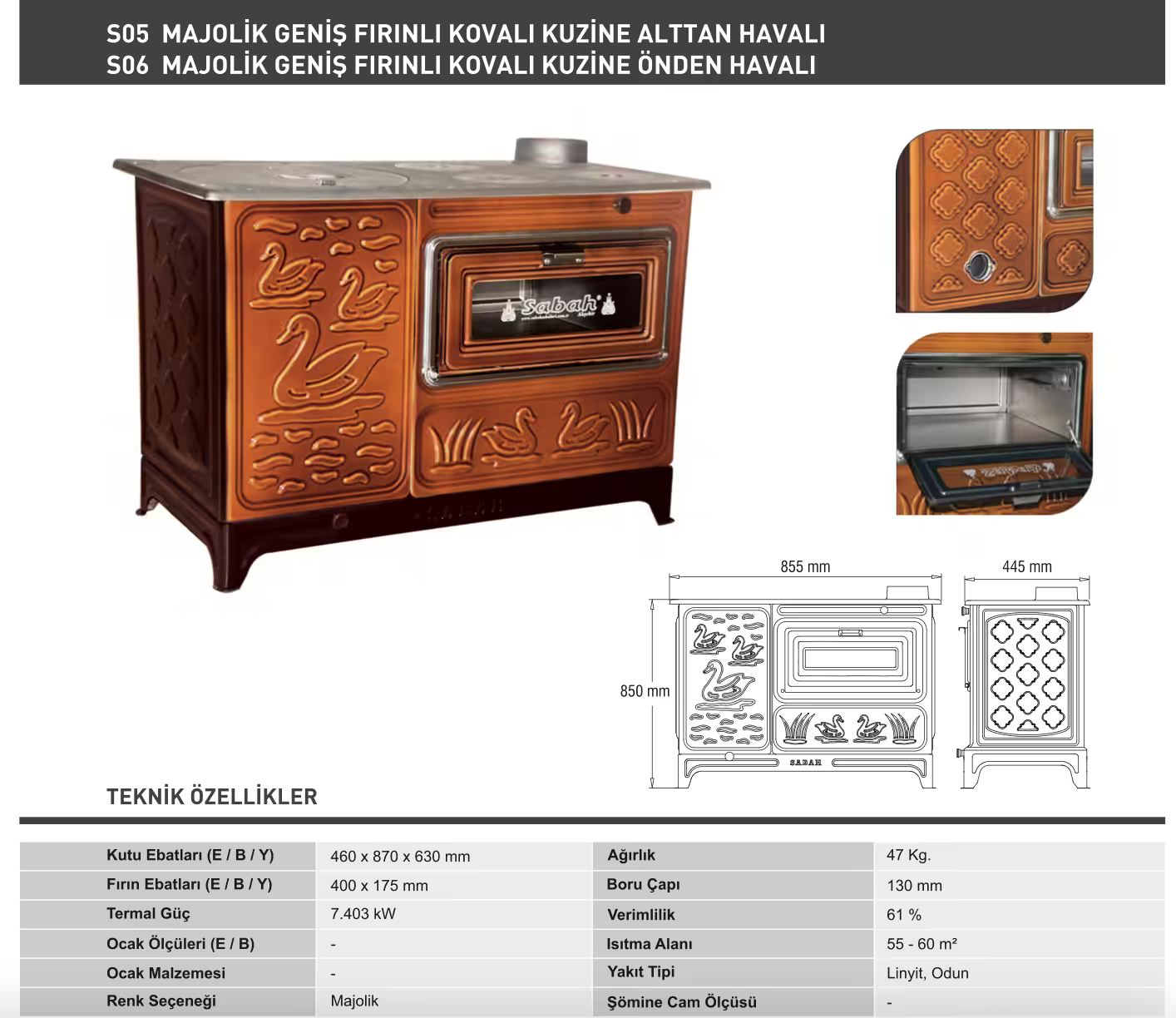 S05 GENİŞ FIRINLI KOVALI KUZİNE (ALTTAN HAVALI) | S05 Kuzine Kachel met Oven en Aslade – Breed Houtfornuis- Onderste Luchtstroom Kachel - 47 kg - Inclusief Emmers, Grillrooster en Bakplaat
