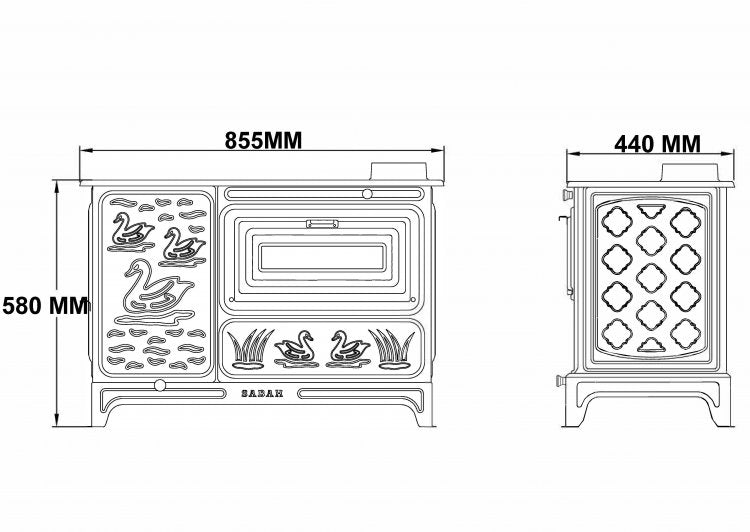 S05 GENİŞ FIRINLI KOVALI KUZİNE (ALTTAN HAVALI) | S05 Kuzine Kachel met Oven en Aslade – Breed Houtfornuis- Onderste Luchtstroom Kachel - 47 kg - Inclusief Emmers, Grillrooster en Bakplaat