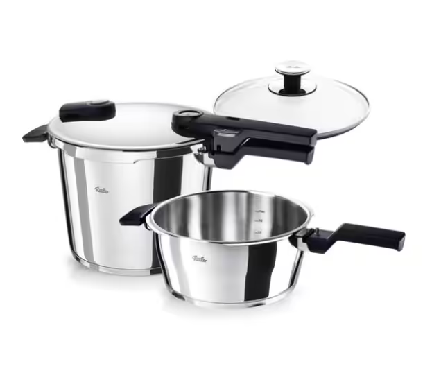 Fissler Vitaquick Elemental Snelkookpannenset Saliegroen 6L + 3,5L met Glazen Deksel – RVS – Inductie Geschikt
