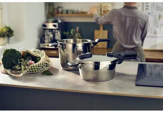 Fissler Vitaquick Elemental Snelkookpannenset Saliegroen 6L + 3,5L met Glazen Deksel – RVS – Inductie Geschikt