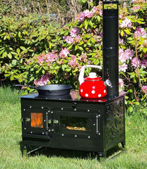 KMP01 Sabah Camping Houtskachel Met Oven- Cook Camping Stove - Zwart- Roestvrij Staal - Outdoor- Draagbaar Kachel - Buitenoven Tentkachel - Pizza Oven Outdoor - Mini houtkachel vrijstaand - Campingkachel - Tentfornuis -Met Schoorsteenpijpen - Compacte bui