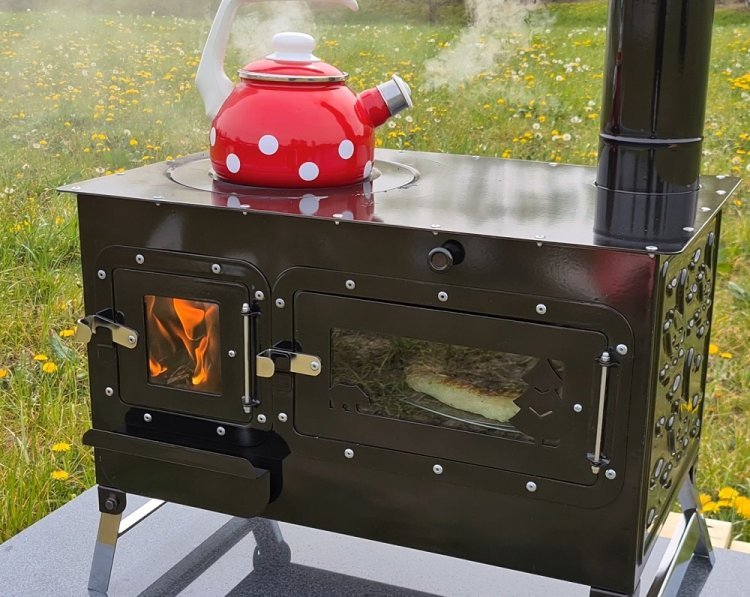 KMP01 Sabah Camping Houtskachel Met Oven- Cook Camping Stove - Zwart- Roestvrij Staal - Outdoor- Draagbaar Kachel - Buitenoven Tentkachel - Pizza Oven Outdoor - Mini houtkachel vrijstaand - Campingkachel - Tentfornuis -Met Schoorsteenpijpen - Compacte bui