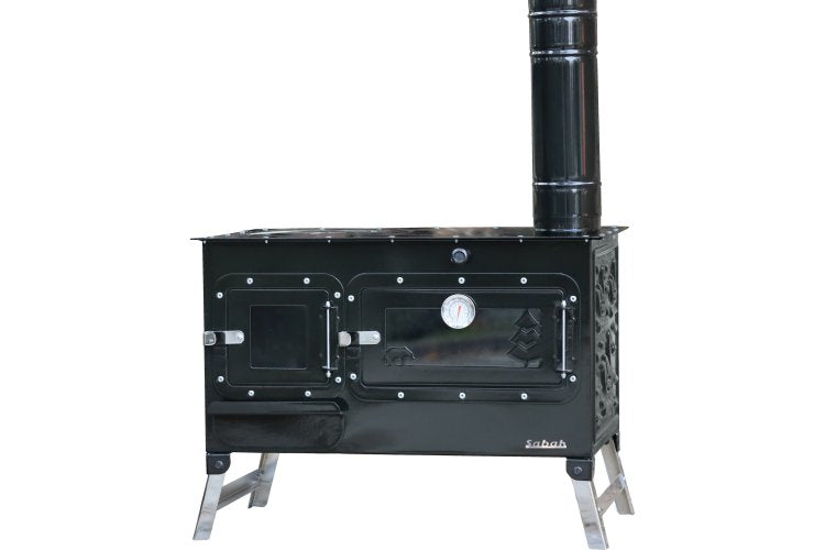 KMP01 Sabah Camping Houtskachel Met Oven- Cook Camping Stove - Zwart- Roestvrij Staal - Outdoor- Draagbaar Kachel - Buitenoven Tentkachel - Pizza Oven Outdoor - Mini houtkachel vrijstaand - Campingkachel - Tentfornuis -Met Schoorsteenpijpen - Compacte bui