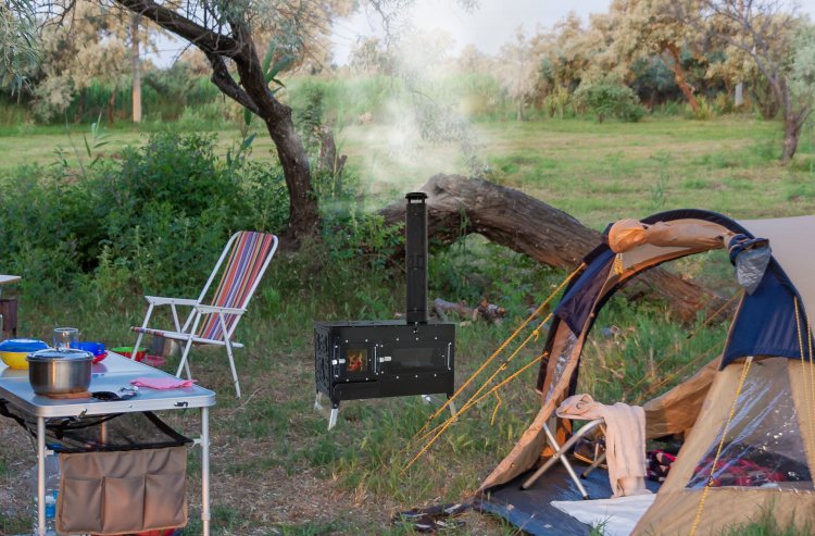 KMP01 Sabah Camping Houtskachel Met Oven- Cook Camping Stove - Zwart- Roestvrij Staal - Outdoor- Draagbaar Kachel - Buitenoven Tentkachel - Pizza Oven Outdoor - Mini houtkachel vrijstaand - Campingkachel - Tentfornuis -Met Schoorsteenpijpen - Compacte bui