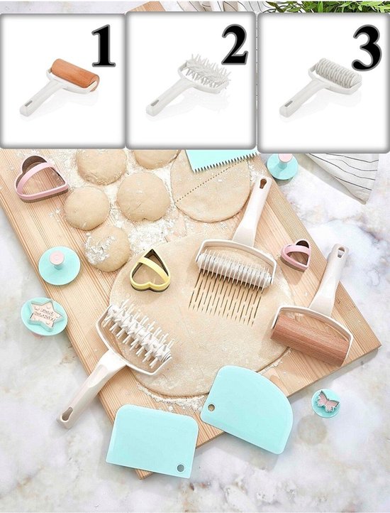 Handmade Deegsnijder - Deegprikker - Deegroller - Set Van 3