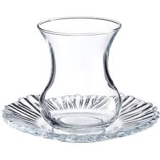 Paşabahçe Aurora - Turkse Theeglazen Met Schoteltjes - Set van 6