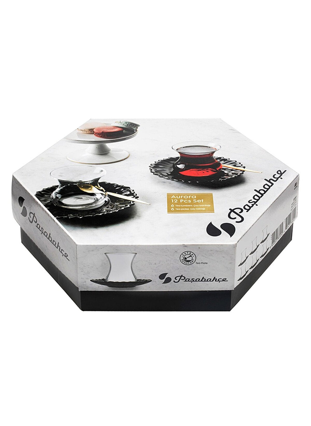 Paşabahçe Aurora - Turkse Theeglazen Met Zwarte Schoteltjes - Set van 6 - 155 ml