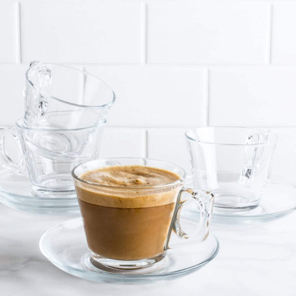 Paşabahçe Vela - Set Espresso kopjes + Schoteltjes - 80 ml - Set van 6