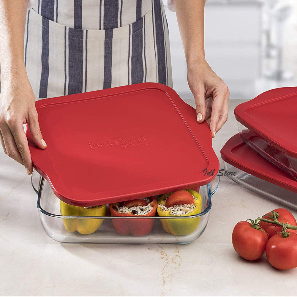Borcam 59034 - Vierkant Ovenschaal Met Deksel -1950 ml