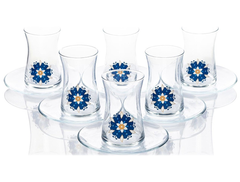 Paşabahçe Atlas - Turkse Theeglazen Met Onderzetters - Set van 6