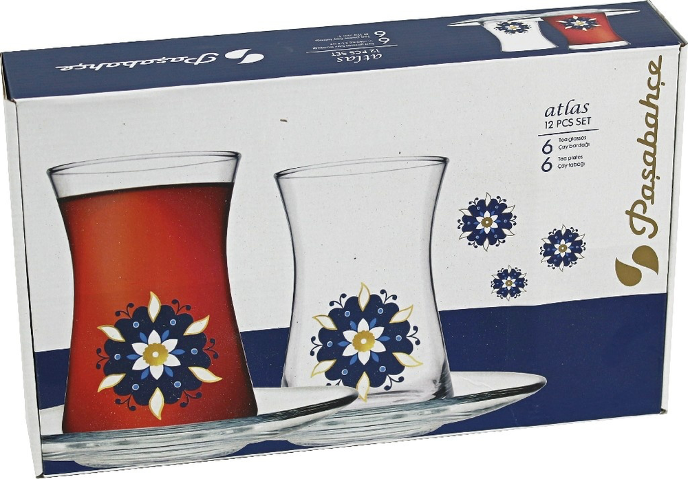 Paşabahçe Atlas - Turkse Theeglazen Met Onderzetters - Set van 6