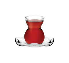 Paşabahçe Dantel - Turkse Theeglazen Met Onderzetters - Set van 6 - 140 ML