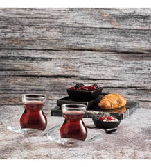 Paşabahçe Dantel - Turkse Theeglazen Met Onderzetters - Set van 6 - 140 ML