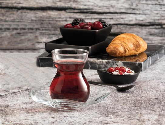 Paşabahçe Dantel - Turkse Theeglazen Met Onderzetters - Set van 6 - 140 ML