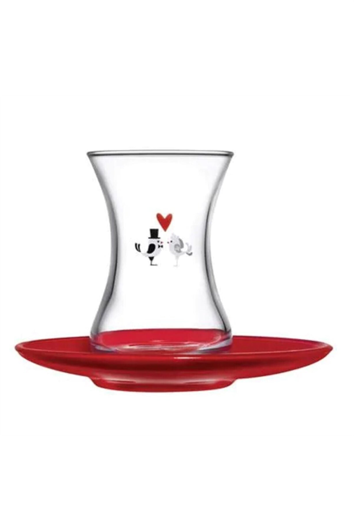 Paşabahçe Ince Belli - Turkse Theeglazen Set Met Rode Onderzetters - Set van 6 - 125 ML