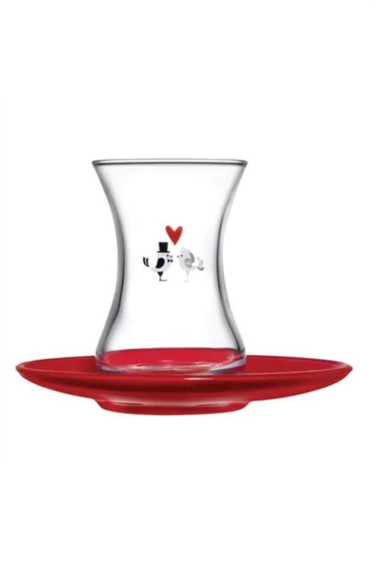 Paşabahçe Ince Belli - Turkse Theeglazen Set Met Rode Onderzetters - Set van 6 - 125 ML