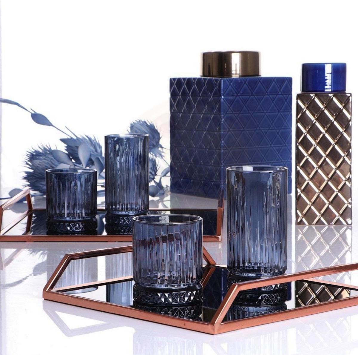 Paşabahçe Elysia - Donkerblauwe Whiskyglazen -Ę 355 ml - Set van 4