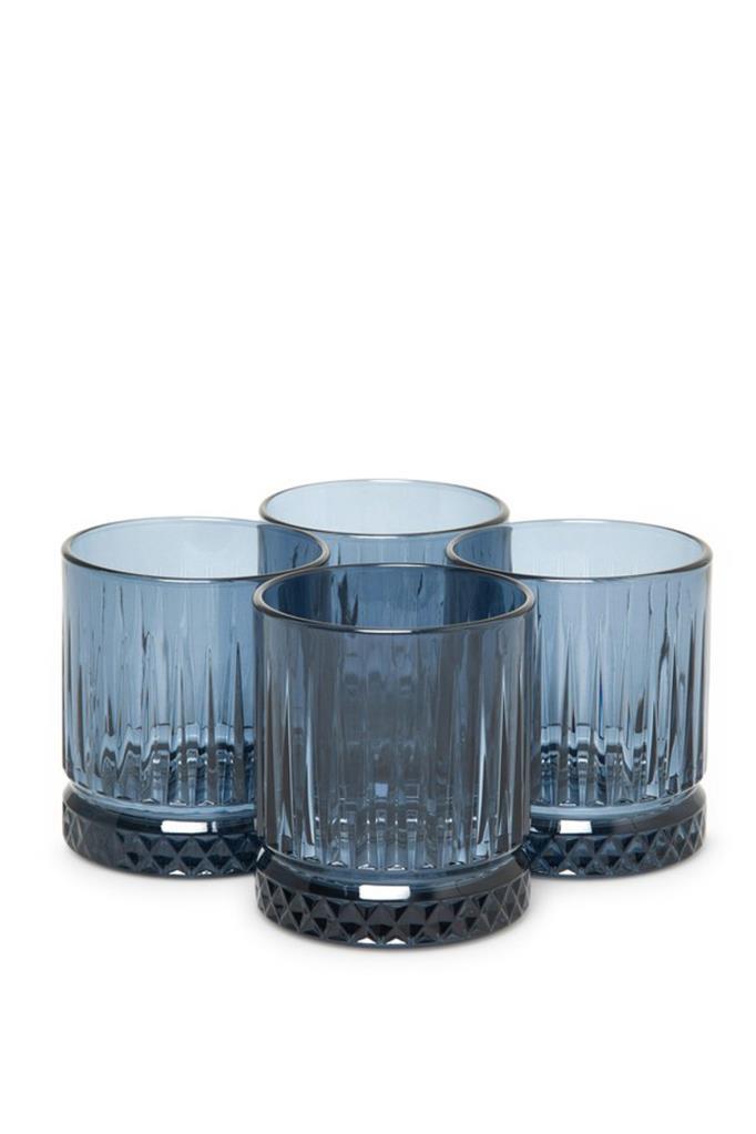 Paşabahçe Elysia - Donkerblauwe Whiskyglazen -Ę 355 ml - Set van 4