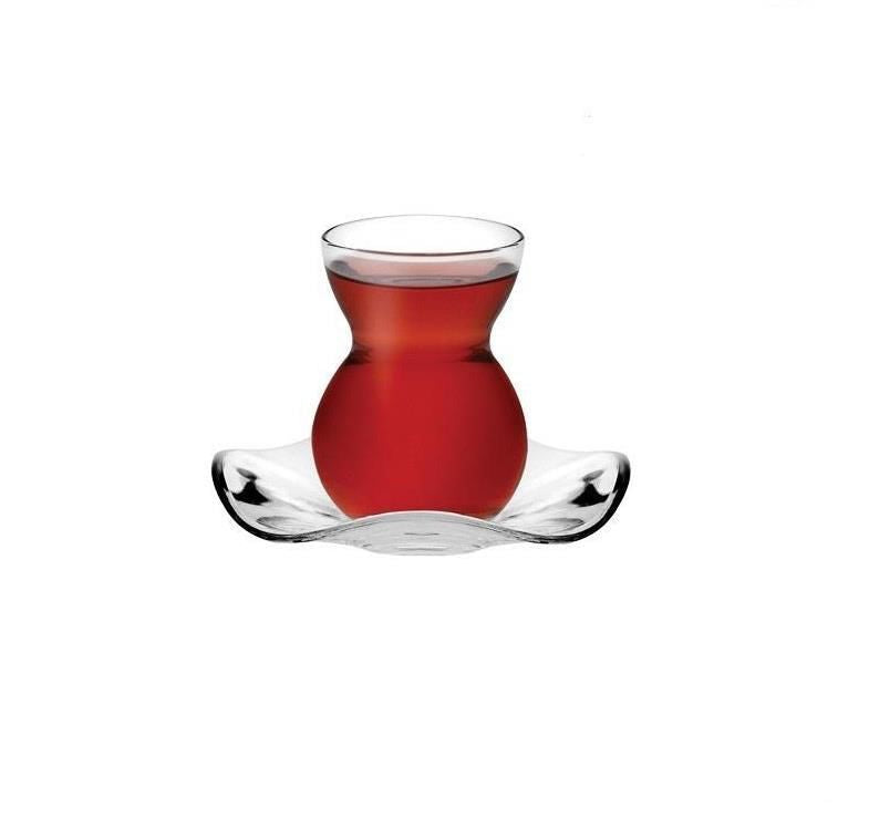 Paşabahçe Dantel - Glazen Turkse Thee Onderzetters - Set van 6 - 123 mm
