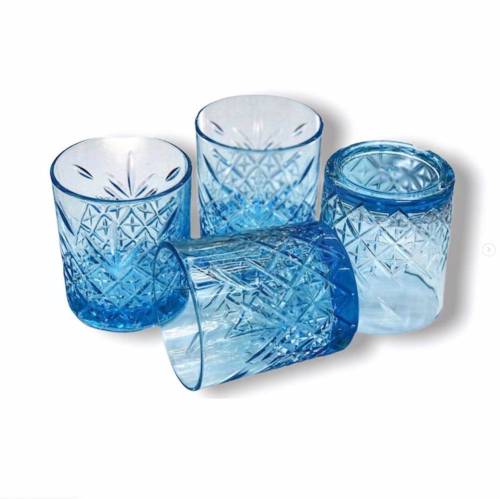 Paşabahçe Timeless Tumbler - Blauwe Drinkglazen - 355 ml - Set van 4