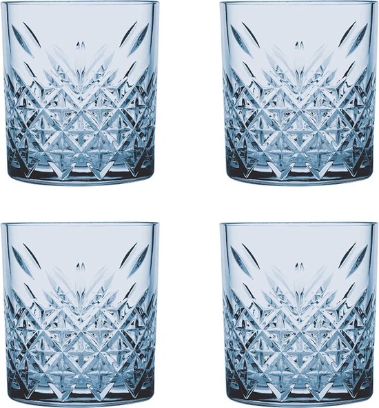 Paşabahçe Timeless Tumbler - Blauwe Drinkglazen - 355 ml - Set van 4